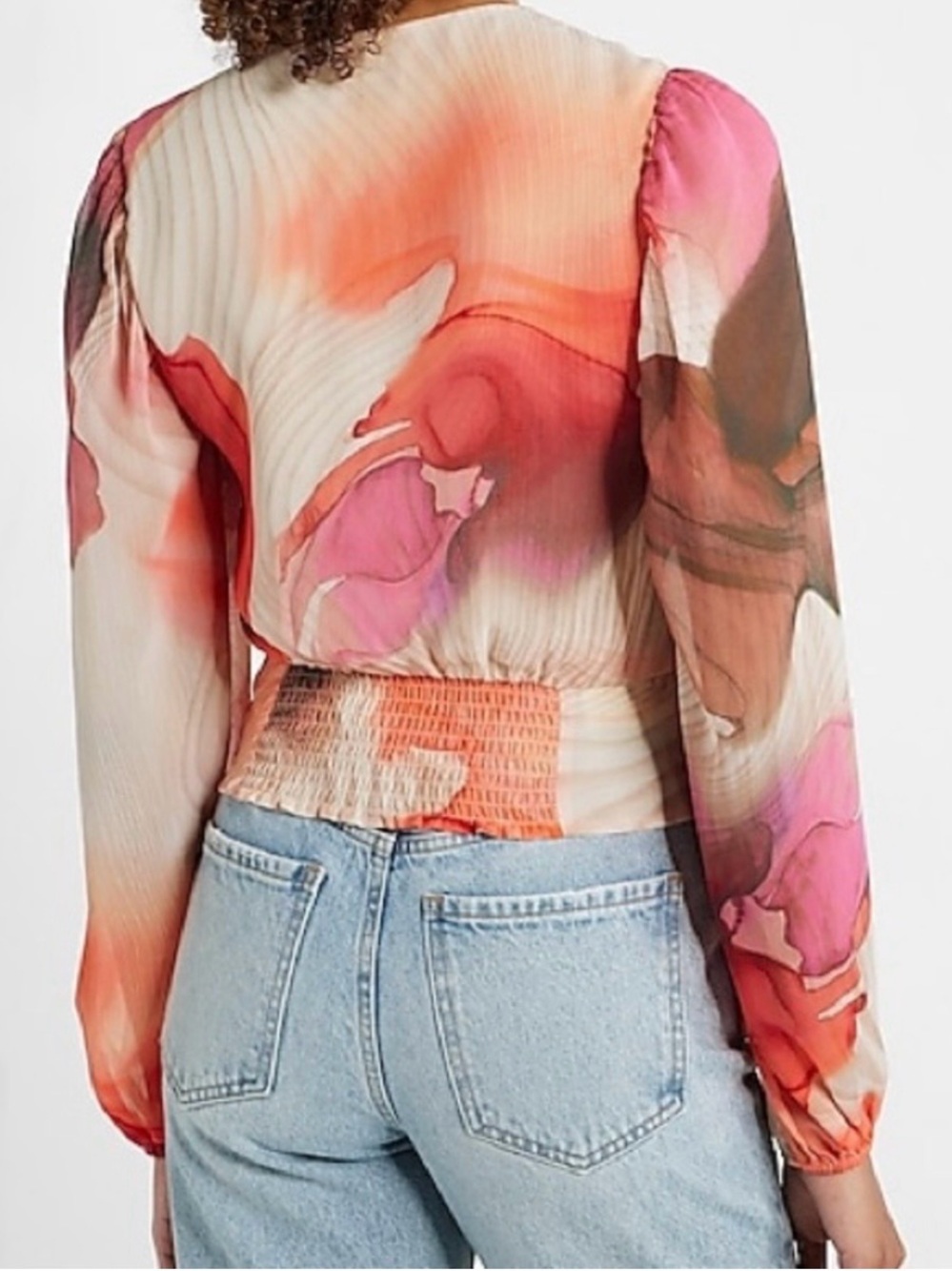 Express “Watercolor” Faux Wrap-Front Blouse - Picture 4 of 8